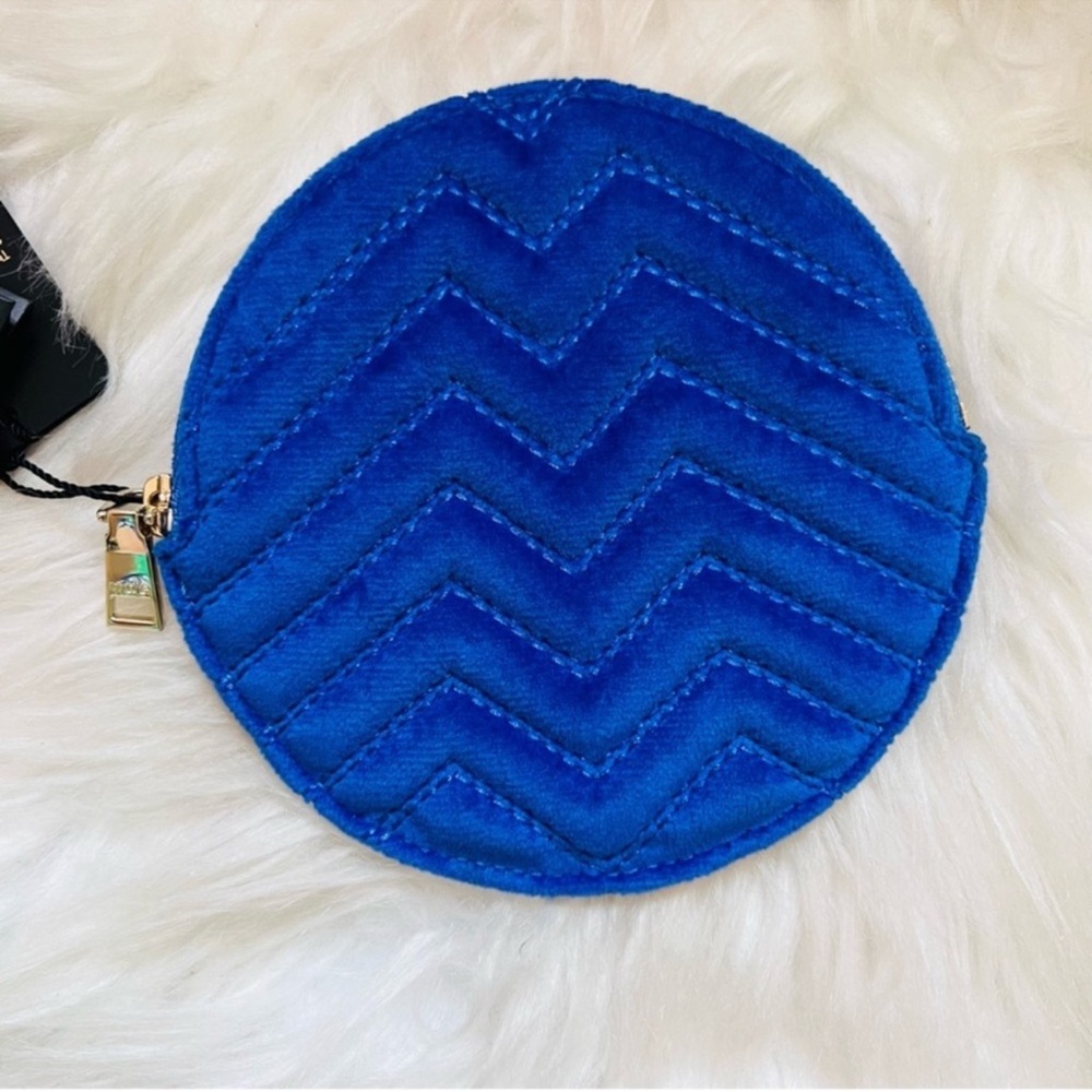New! MAJE Quilted Round Coin Purse Wallet  Electric Blue Velvet - Picture 4 of 9